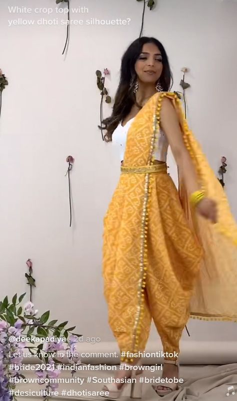 Haldi Outfits For Sister Saree, Yellow Saree Draping Styles, Mehandi Outfits, Dhoti Saree, Silk Kurti Designs, Indian Bridesmaid Dresses, Haldi Outfits, Saree Wearing, Saree Wearing Styles