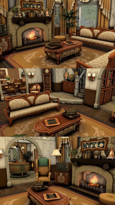 Vintage Sims 4 House, Cottage Living Room Sims 4, Sims 4 Fountainview Penthouse Layout, Sims 4 Cottage House Interior, Sims 4 Mansion Interior, Sims 4 Victorian House Interior, Lilsimsie Builds, Sims 4 Cottage Interior, Sims 4 Cozy Living Room