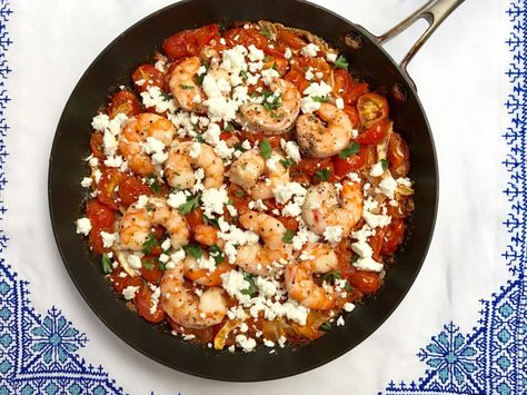 Shrimp Santorini, Baked Shrimp with Tomato and Feta Cheese Shrimp Santorini Recipe, Shrimp Santorini, Dishes With Tomatoes, Shrimp Saganaki, Greek Shrimp, Tomato And Feta, Tomatoes And Feta, Baked Shrimp, Greek Dishes