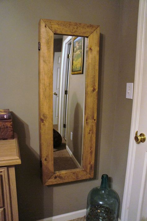 Cottage Shelves, Diy Jewelry Mirror, Cottage Jewelry, Jewelry Armoire Diy, Storage Armoire, Jewerly Box Diy, Ideas Armario, Mirrored Armoire, Jewerly Organizer