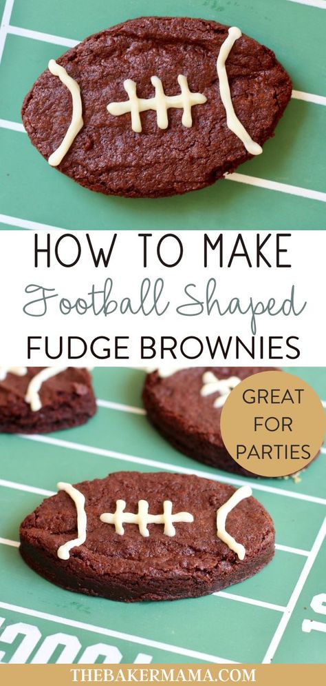 These Football-Shaped Fudge Brownies are so chewy and delicious. They make a game day victory sweeter! Made with my One Bowl Fudge Brownies, these fun treats are easy, irresistible and full of team spirit. See how simple they are to make on the blog for your next party. Football Desserts Easy, Super Bowl Brownies, Football Brownies, Football Desserts, Homemade Fudge Recipes, Brownies Recipe Homemade, Football Snacks, Chocolate Chip Cookie Cake, Dessert Bar Recipe