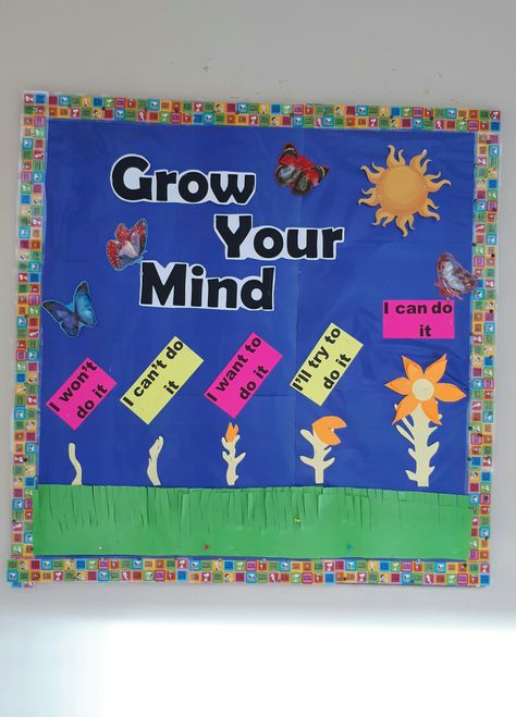 Grow Your Mind. School Bulletin Board. Soft Board Decoration Ideas For Kindergarten, Grow Your Mind Bulletin Board, Bullion Board Ideas, Class Soft Board Decoration Ideas, School Welcome Board Ideas, Welcome Chart For Kindergarten, Soft Board Ideas For School, Soft Board Decoration Ideas For School, Welcome Board Decoration Ideas School