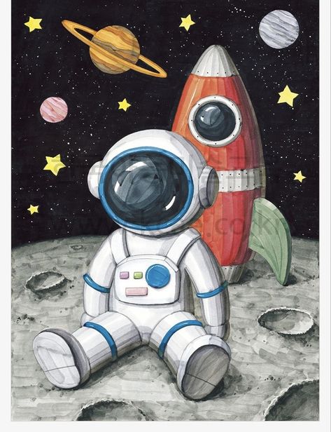 Painting Ideas 2023, Collection Journal, Astronaut Drawing, Nasa Art, The Astronauts, Planet Drawing, Drawing Competition, Space Drawings, Drawing Lessons For Kids