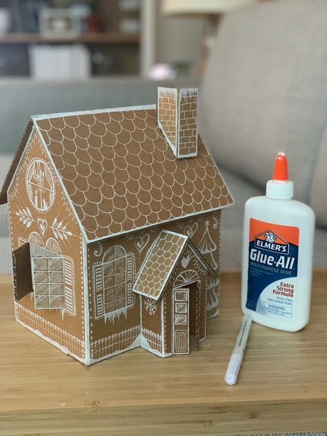 Cardboard Gingerbread, Diy Gingerbread House, Cardboard Gingerbread House, Ginger Bread House Diy, Diy Gingerbread, Enjoy Your Holiday, Amazon Box, Cardboard Diy, Gingerbread Party