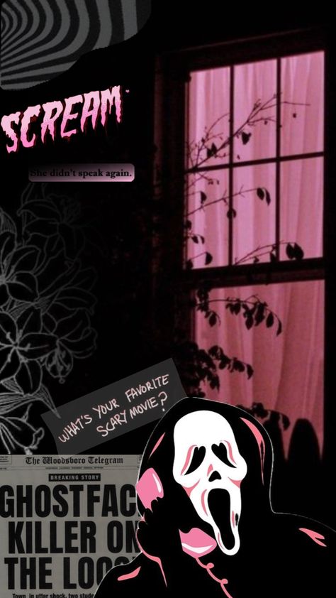 Ghost Face Wallpaper Aesthetic, Halloween Wallpaper Cute, Cover Wallpaper, Halloween Poster, Ghost Faces, Halloween Wallpaper, Scary Movies, Pink Wallpaper, Lilo And Stitch