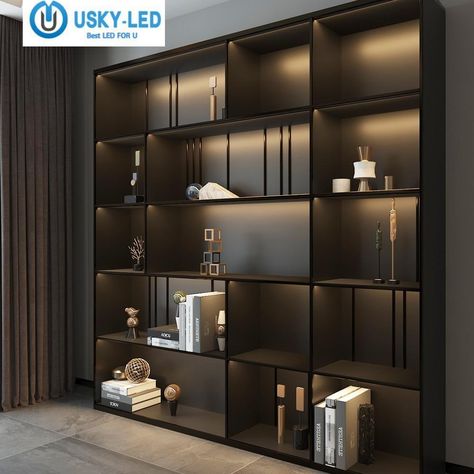 Dark Nyc, Luxury Bookcase, Magnetic Track Light, Bar Lights, Luxury Closets Design, Shelving Design, Home Library Design, Led Bar, Track Light