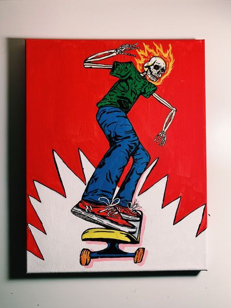 Skater Painting Ideas On Canvas, Skateboard Painting Ideas Canvas, Skater Paintings, Skate Painting, Skater Art, Skater Boi, Skeleton Girl, Kali Uchis, Skater Boy