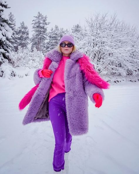 My Goals For 2023, Purple Fur Coat For Fall, Purple Faux Fur Outerwear For Winter, Goals For 2023, Winter Purple Faux Fur Coat, Lilac Fur Coat, Faux Fur Outfit, 2023 Clothes, Colorful Street Style