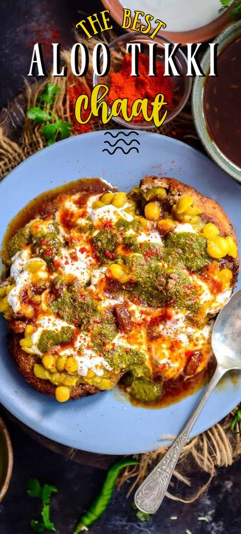 Aloo Tikki Chaat, Aloo Tikki Recipe, Aloo Tikki, Chaat Recipe, Thai Street Food, Chickpea Curry, Chaat Masala, India Food, Indian Street Food