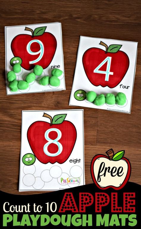 How To Make Applesauce Preschool, Apple Counting Activities, Apple Themes For Preschool, Apple Math Centers Kindergarten, Apple Outdoor Activities Preschool, Number Mats 1-10 Free Printable, Apple Writing Center Preschool, Apple Playdough Mats, Apple Hole Punch Activity