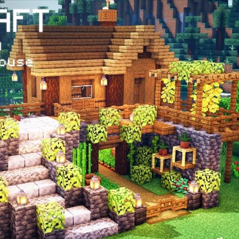 Cute Minecraft Farm, House Building Ideas, Minecraft Farm House, Minecraft Small House, Cardboard Cupcake Stand, Dessert Tower, Minecraft Starter House, Case Minecraft, Minecraft Houses Survival