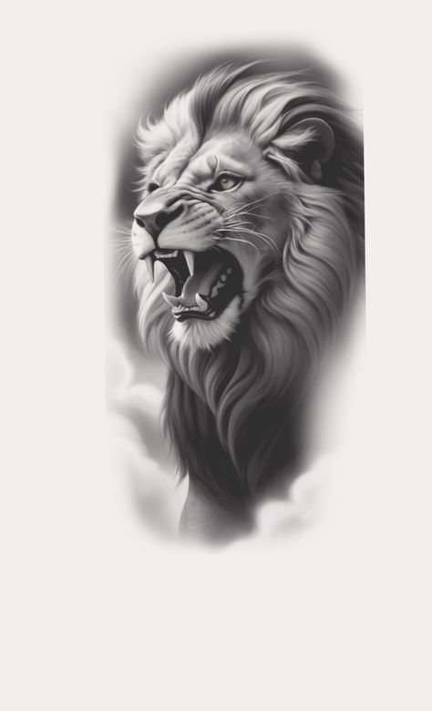 Lion And Tiger Tattoo, Lion Statue Tattoo Design, Lion Tattoo Reference, Half Lion Face Tattoo Stencil, Half Face Half Lion Tattoo, Angry Lion Tattoo, Lion With Human Eyes Tattoo, Aggressive Lion Tattoo, Arm Tattoos Drawing