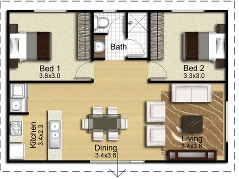 Eco 64 – Atlas Living Small Apartment Floor Plans, Granny Flat Plans, Flat Plan, House Projects Architecture, Granny House, Cottage Plans, Apartment Floor Plan, House Vibes, Garage Floor Plans