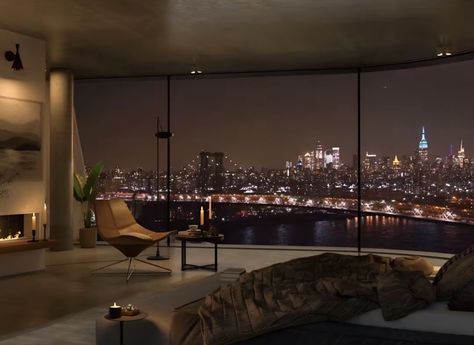 Penthouse Nyc Aesthetic, Nyc Apartment Night, Apartment Night View, New York Penthouse Luxury, Penthouse Aesthetic, Penthouse Luxury, Nyc Luxury, Nyc Penthouse, New York Penthouse