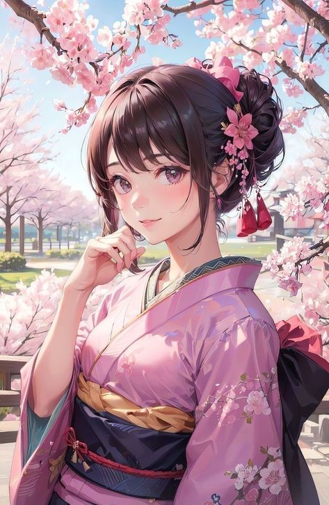 Japanese Kimono Anime, Kimono Reference, Kimono Drawing, Female Anime Characters, Kimono Art, Aesthetic Artwork, Anime Kimono, Geisha Art, Anime Fashion