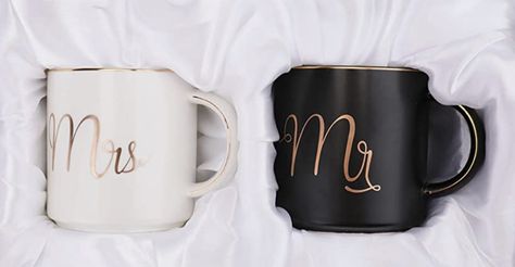 Yesland 12 oz Mr and Mrs Mug, Ceramic Coffee Mug for the Couple, Ideal Gift for Engagement, Anniversary, His and Hers, Bride and Groom, Valentines and Christmas Gifts - Set of 2 (Black & White) His And Hers Mugs, Mr And Mrs Mugs, Gift For Engagement, Ideas Regalo, Cricut Wedding, Gifts Set, Honeymoon Gifts, Engagement Gifts For Couples, Christmas Gift Sets