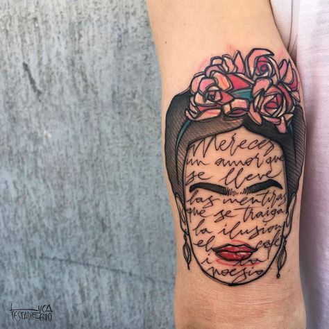 Frida Kahlo  Tattoo Feminism Tattoo, Frida Tattoo, Frida Kahlo Tattoos, Tatuaje Cover Up, Italian Tattoos, Feminist Tattoo, Girl Power Tattoo, Sketch Style Tattoos, Power Tattoo