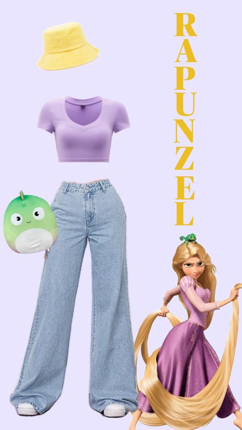 #rapunzel Disney Rapunzel Outfits, Rapunzel Inspired Outfit Aesthetic, Repunzle Outfit Idea, Tangled Outfit Ideas, Rapunzel Aesthetic Outfit, Rapunzel Outfit Ideas Casual, Genderbent Rapunzel, Disney Character Outfits Women, Rapunzel Style Inspired Outfits