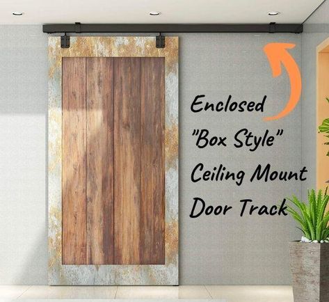 How to Hang Sliding Barn Door from the Ceiling - 3 Ways Sliding Hanging Doors, Hanging Barn Door From Ceiling, Ceiling Mounted Barn Door, Ceiling Mount Barn Door, Interior Sliding Glass Doors, Barn Door Sliders, Bypass Barn Door Hardware, Hanging Barn Doors, Double Sliding Barn Doors