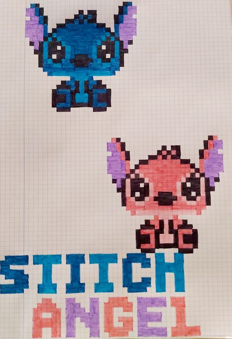 Pixel Drawing Stitch, Stitch Disney Pixel Art, Stitch And Angel Pixel Art, Modele Pixel Art Disney, Pixel Art Disney Stitch, Stitch And Angel Drawing, Angel Pixel Art, Pixel Art Stitch, Disney Pixel Art