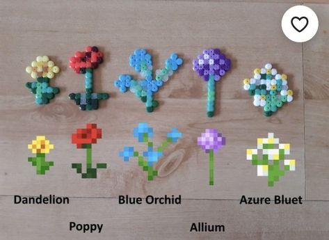 Perler Bead Minecraft Flower, Rose Perler Beads, Matching Perler Beads Ideas, Minecraft Flowers, Oxeye Daisy, Melt Beads Patterns, Hamma Beads Ideas, Easy Perler Bead Patterns, Pearl Beads Pattern