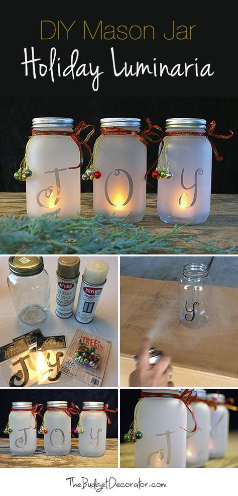 DIY Mason Jar Holiday Luminaria ขวดโหล Mason Jar, Jul Diy, Diy Mason Jar, Mason Jar Crafts Diy, Christmas Mason Jars, Christmas Jars, Jar Diy, Jar Gifts, Mason Jar Diy