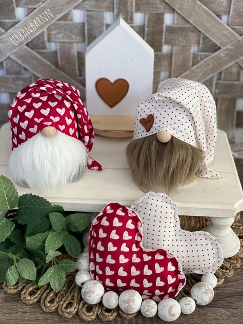 FARMHOUSE Valentine's Gnomes, Slouchy Gnomes, Valentine's Day Gnomes, Valentine's Day Gift, Tier Tray Gnomes by UrbanBarnn on Etsy Valentines Gnomes, Valentine's Gnomes Diy, Heart Gnome Craft, Valentine Gnome, Gnomes Valentines, Valentine's Gnomes, Valentine’s Day Gnomes, Saint Valentin Diy, Diy Valentine's Day Decorations