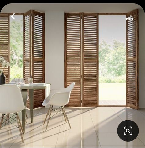 Modern Shutters, Wooden Window Design, Shutters Interior, Wooden Window Shutters, Sliding Shutters, British Colonial Decor, Shutter Blinds, Interior Shutters, Wooden Shutters