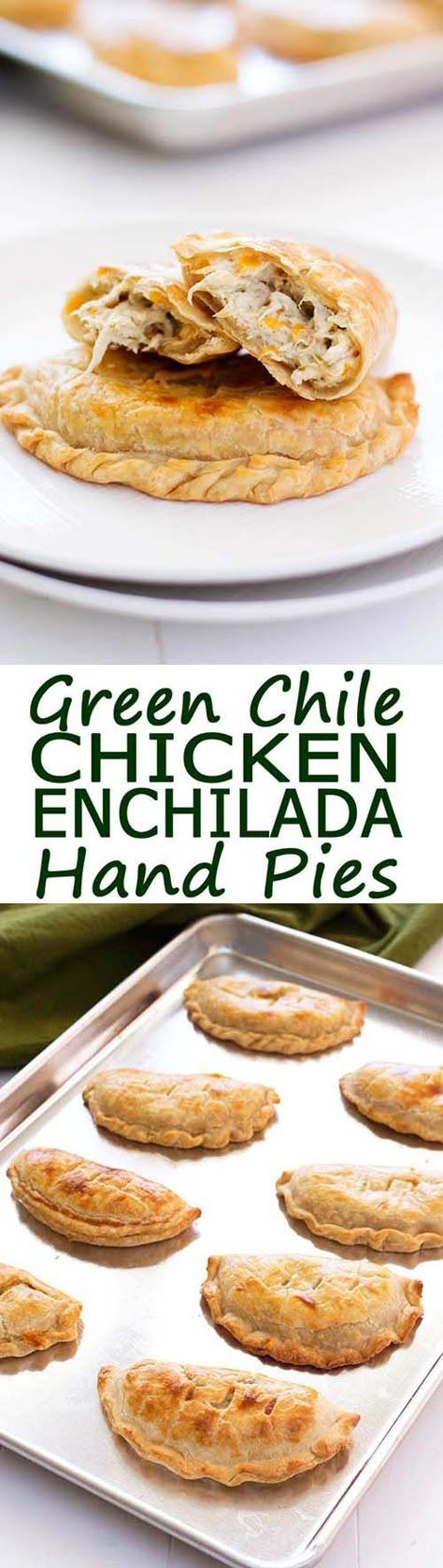 Enchiladas Suizas, Hand Pies Savory, Green Chile Chicken Enchiladas, Green Chili Chicken, Green Chile Chicken, Hand Pie Recipes, Chili Chicken, Hand Pie, Green Chiles