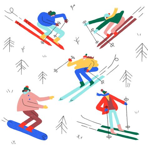 Skiers on Behance Learn Watercolor Painting, Learn Watercolor, Winter Illustration, Travel Sketches, Floral Bedding, Bullet Journal Themes, Journal Themes, Mini Canvas Art, Mini Canvas