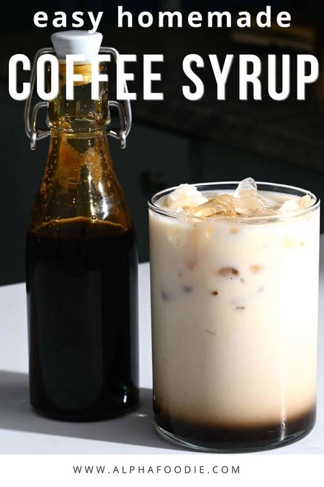 How to make coffee syrup - this homemade coffee-flavored syrup requires just two ingredients and is perfect for adding to iced coffee, cocktails, and drizzling over desserts! Teriyaki Salad, Iced Coffee Cocktails, Homemade Syrups, Peppermint Mocha Creamer, Homemade Coffee Syrup, Coffee Smoothie Recipes, Coffee Syrups, Coffee Creamers, Coffee Creamer Recipe