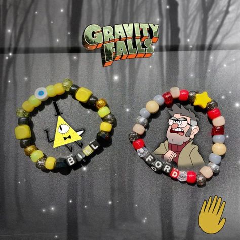 Bill Cipher and Stanford Pines Singles - Gravity Falls Bracelets For Besties, Scenecore Kandi, Kandi Mask, Pulseras Kandi, Stanford Pines, Gravity Falls Bill Cipher, Diy Kandi Bracelets, Pony Bead Bracelets, Diy Kandi