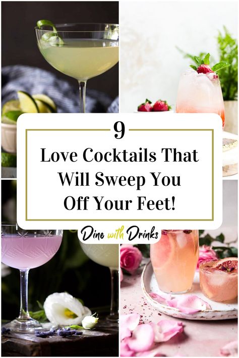 Collage of 4 love cocktails. Romantic Drinks, Romantic Cocktails, Romantic Desserts, Pretty Cocktails, Romantic Themes, Themed Drinks, Champagne Cocktail, Delicious Drinks, Perfect Cocktails