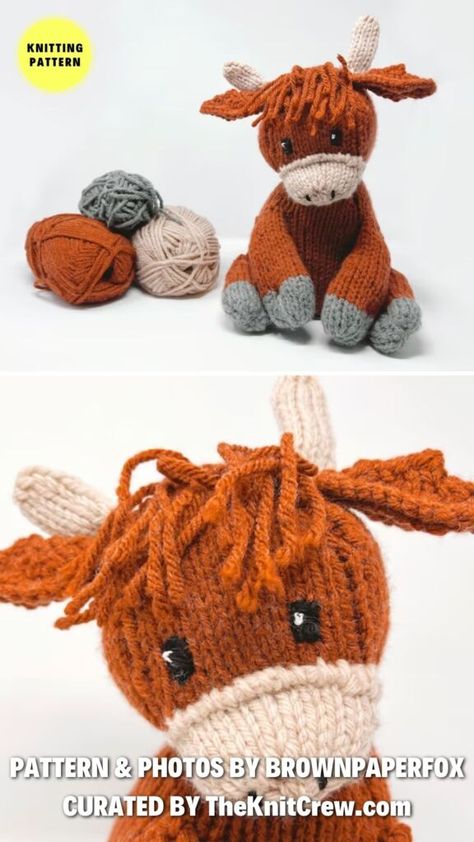 Patterns For Toys, Toy Knitting Patterns, Small Knitting Projects, Knitted Stuffed Animals, Cow Toys, Knitted Toys Free Patterns, Animal Knitting Patterns, Creative Knitting, Knitting Patterns Toys