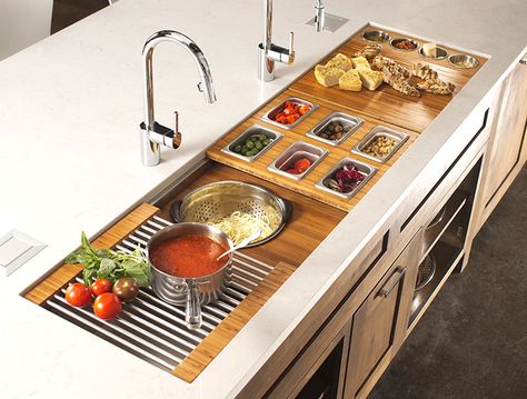 If you fancy yourself a cook, as I do, then this is a dream come true. The Galley Sink Workstation 7 is a prep and serving station that exceeds every culinary wish you’ve ever made. At seven feet in length, the stainless steel recessed sink is perfect for a singular cook or cooking with friends. … Kitchen Sink Drainboard, Kitchen Sink Remodel, Galley Sink, Kitchen Work Station, Kitchen Sink Design, Prep Kitchen, Kitchen Benches, Sink Design, Kitchen Sink Faucets