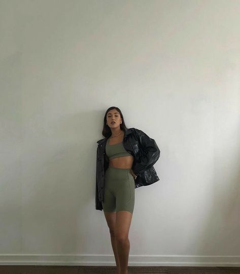 Green Biker Shorts Outfit, Green Biker Shorts, Fun Lifestyle, Biker Shorts Outfit, Cute Gym Outfits, Gym Fits, Shorts Outfit, Closet Staples, Going Out Outfits