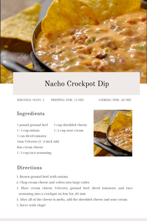 Nachos Recipe Beef Dip, Potluck Nachos, Nachos Crockpot Recipe, Crockpot Nachos Beef, Crockpot Nacho Dip, Game Day Nachos, Crock Pot Nacho Cheese Dip, Nacho Dip With Cream Cheese, Nacho Cheese Dip Recipes