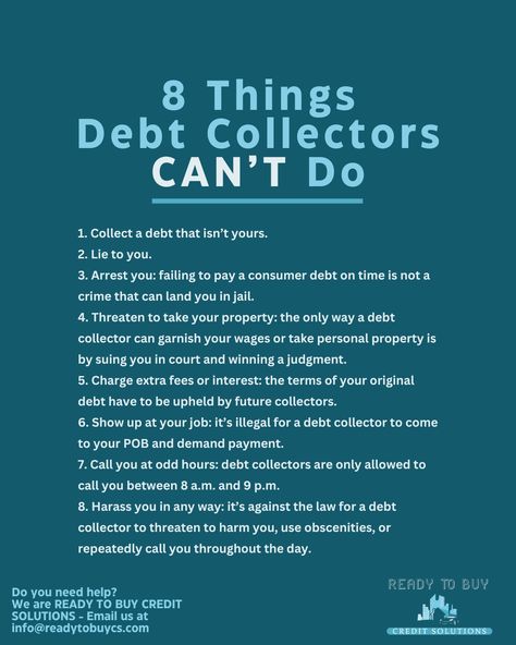 Don't let debt collectors overstep their bounds. Our credit repair experts are here to empower you with the knowledge of what debt collectors cannot legally do. #CreditRepair #KnowYourRights #DebtFree Credit Repair Tips, Consumer Law, Credit Repair Letters, Rebuilding Credit, How To Fix Credit, Improve Credit Score, Improve Credit, Money Saving Methods, Financial Budget