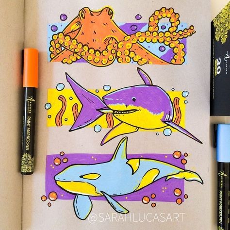 Pen Marker Art, Sarah Lucas, Markers Drawing Ideas, Posca Marker, Posca Art, Animal Doodles, Animal Illustrations, Art Supply, Marker Drawing