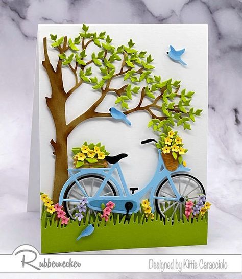 Bike Card, Bicycle Cards, Card Making Ideas, Spellbinders Cards, Paper Quilling Designs, Spring Cards, Die Cut Cards, Quilling Designs, Card Making Techniques