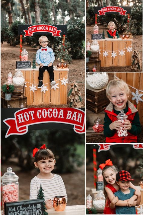 Hot Cocoa Stand Mini Session, Hot Cocoa Stand Photoshoot, Hot Cocoa Mini Session Photo Shoot, Kid Christmas Picture Ideas, Hot Cocoa Mini Session, Hot Chocolate Mini Session, Hot Chocolate Stand Photography, Hot Coco Photoshoot, Photo Shoot Mini Sessions