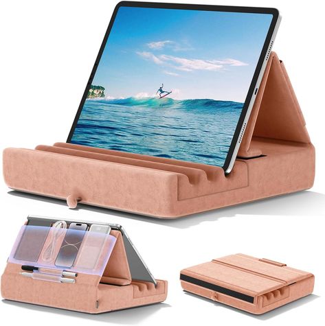 KDD Tablet Pillow Holder, Foldable iPad Stand for Lap, Bed and Desk -Tablet Soft Pad Dock with Pocket & Stylus Mount Compatible with iPad Pro 12.9, 10.5 Air Mini 6 5 4 3, Kindle, E-Reader, Peach Fuzz Bed And Desk, Pillow Holder, Tablet Pillow, Acrylic Painting Flowers, Ipad Stand, Peach Fuzz, Ipad Pro 12, E Reader, Ipad Pro