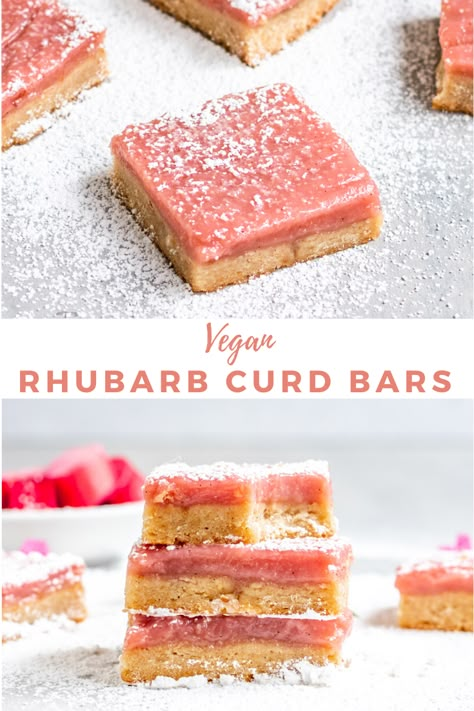 Rhubarb Shortbread Bars, Vegan Rhubarb, Rhubarb Curd, Rhubarb Desserts Recipes, Rhubarb Dessert, Rhubarb Cookies, Vegan Lemon Curd, Rhubarb Bars, Vegan Easter Recipes