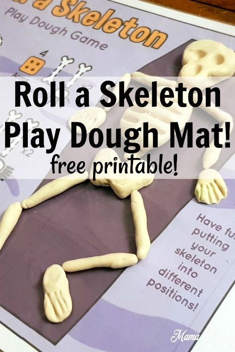 This Halloween free printable game is perfect for home or a school classroom!  Use play dough to make the skeleton's body parts and then take turns rolling a die to see what part gets added next! Great for practice in fine motor skills, cooperative play and creative play! Print this mat for a fun DIY! #halloween #printable #mamacheaps Diy Halloween Body Parts, School Age Games, Playdough Games, Early Education Activities, Play Doh Activities, Body Science, Science Camp, Halloween Sensory, Rainy Afternoon