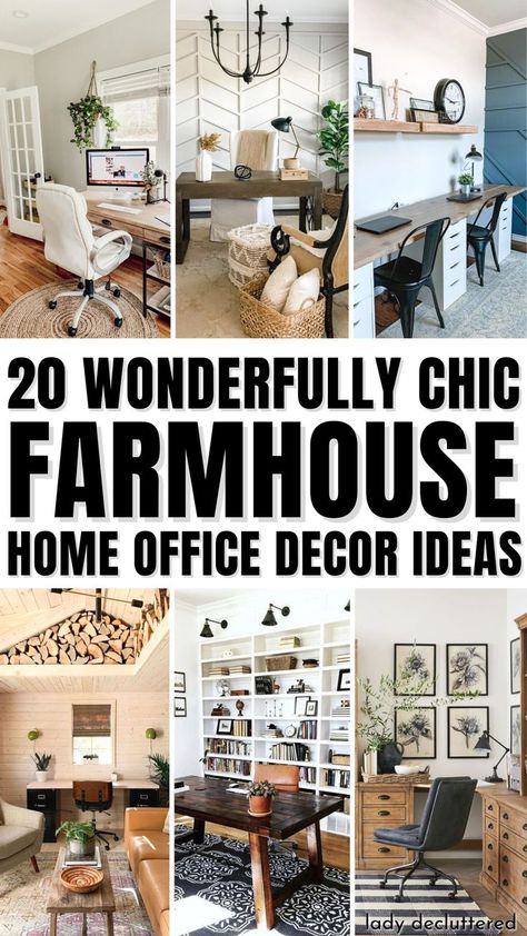 20 Wonderfully Chic Farmhouse Home Office Decor Ideas Office Modern Farmhouse, Farmhouse Office Decor Ideas, Small Desk Office, Farmhouse Home Exterior, Farmhouse Home Office Decor, Farmhouse Style Office, Farmhouse Home Office Ideas, Office Nook Ideas, Diy Farmhouse Decorating Ideas