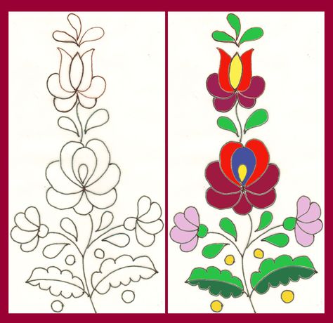 Matyó                                                                                                                                                                                 Mais Sulaman Pita, Wool Applique Patterns, Hungarian Embroidery, Mexican Embroidery, Folk Art Flowers, Border Embroidery Designs, Border Embroidery, Pola Sulam, Hand Embroidery Flowers