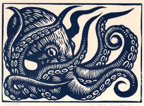 Octopus Animal, Art Octopus, Octopus Wall Art, Linoleum Print, Linocut Printmaking, Lino Art, Linoleum Block Printing, Octopus Tattoo, Octopus Art