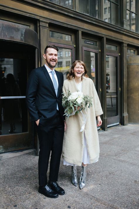 Nyc City Hall Wedding, Author Portraits, Brooklyn City, Town Hall Wedding, Courthouse Wedding Dress, Biodegradable Confetti, Wedding Coat, Indie Wedding, Winter Elopement