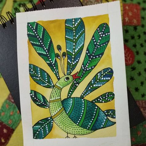 Simple Gond Painting, Easy Gond Art, Gond Painting Easy, Gond Art Easy, Gond Painting Design, Gond Painting Folk Art, Gond Art Paintings, File Cover, Gond Art