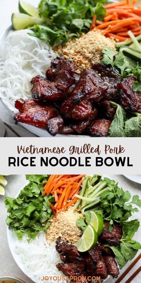 Vermicelli Noodle Bowl, Vietnamese Noodle Bowl, Vietnamese Vermicelli, Rice Noodle Bowl, Vietnamese Grilled Pork, Vermicelli Recipes, Asian Recipe, Rice Noodle, Healthy Bowls